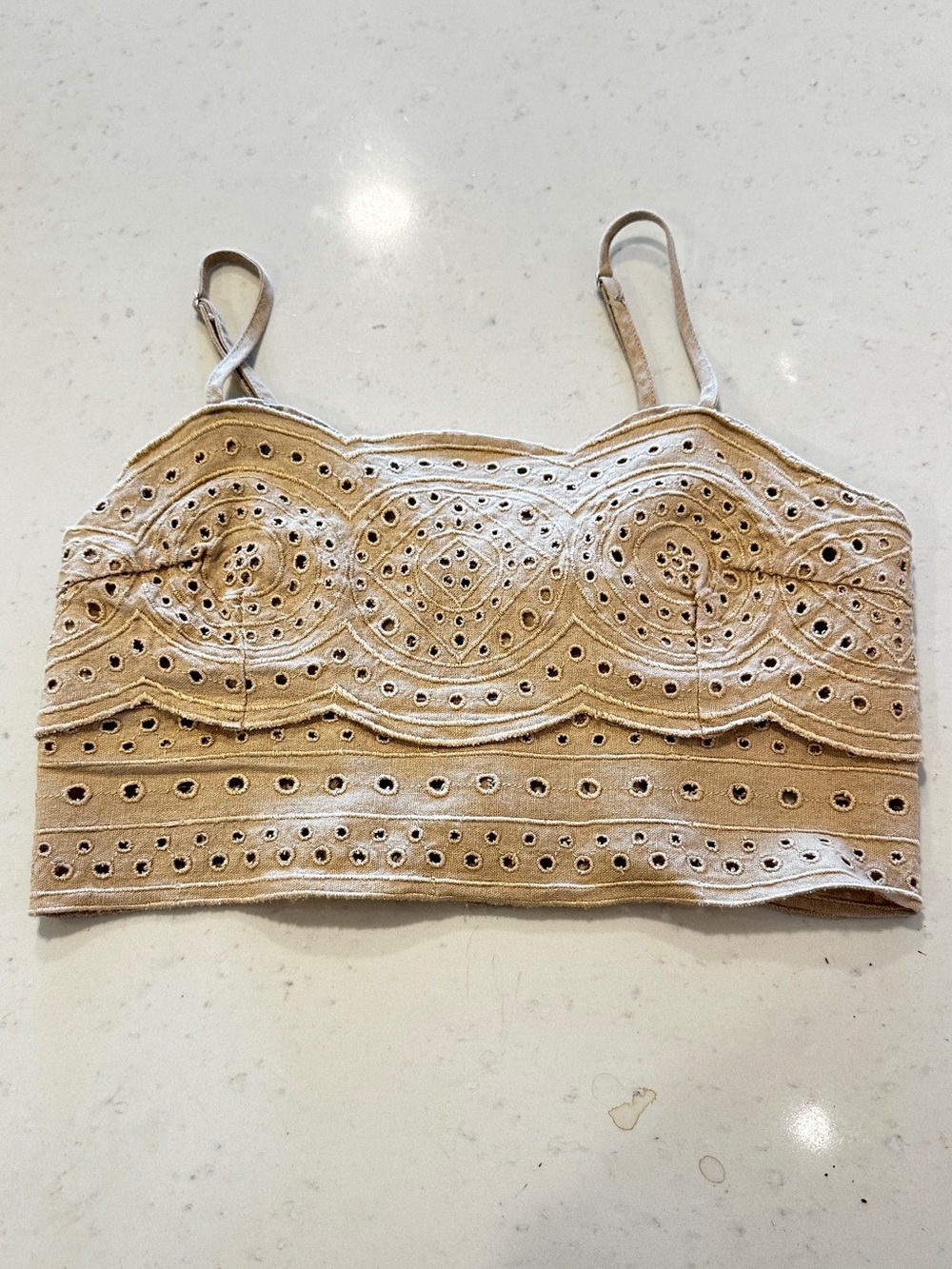 Jason Wu Tan Eyelet Linen Crop Top Size 6
